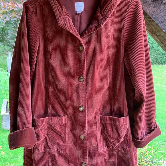 Brand new J.Jill Cinnabar velvet hooded corduroy swing jacket coat M $219 - Picture 7 of 10